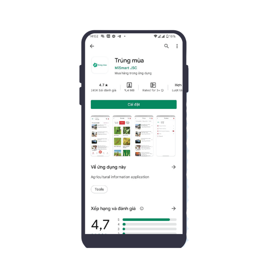 App trùng mùa trên điện thoại Android do MiSmart phát triển